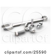 Poster, Art Print Of Chrome Spanner Tool With Nuts And Bolts