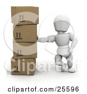 White Character Leaning Against A Stack Of Cardboard Shipping Boxes