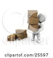 Poster, Art Print Of White Character Carrying Three Cardboard Boxes And Moving Them To A Pile