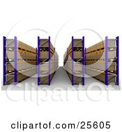 Poster, Art Print Of Rows Of Cardboard Boxes Organized In Shelves In A Warehouse