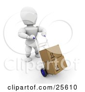 Poster, Art Print Of Working White Character Pushing Boxes On A Dolly