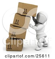 Poster, Art Print Of White Character Straightening Leaning Boxes Of Cardboard Shipping Boxes