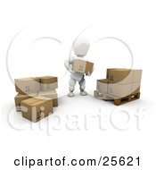 Working White Character Loading Cardboard Boxes For Shipment Onto A Pallet