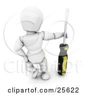 White Character Posing With A Black And Yellow Handled Screwdriver