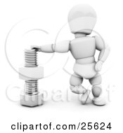 Poster, Art Print Of White Character Leaning Against A Nut And Bolt