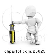 Poster, Art Print Of White Character Leaning Against A Screwdriver