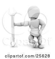 Poster, Art Print Of White Character Leaning Against A Silver Spanner Tool