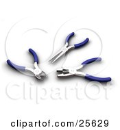 Poster, Art Print Of Three Blue Handled Pliers And Cutters