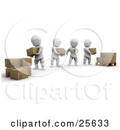 Poster, Art Print Of Team Of White Characters Helping Eachother Move Shipping Boxes From One Pile To A Pallet