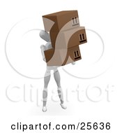 Poster, Art Print Of White Figure Character Carrying Three Cardboard Shipping Boxes