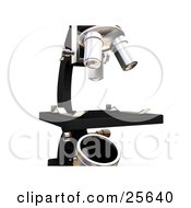 Closeup Of A Black And Silver Microscope On A Counter Of A Science Laboratory Over White