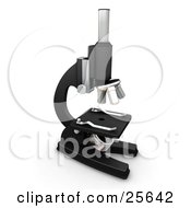 Clipart Illustration Of A Black And Chrome Microscope On A Laboratory Counter