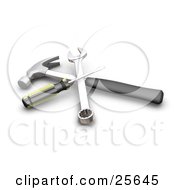 Clipart Illustration Of A Black Handled Hammer Yellow And Black Handled Screwdriver And A Chrome Spanner Tool by KJ Pargeter