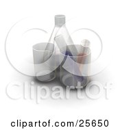 Clipart Illustration Of Two Liquid Filled Test Tubes In Beakers By A Flask In A Laboratory Over White