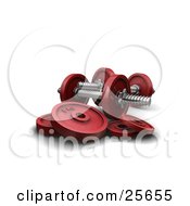 Poster, Art Print Of Two Red Dumbbells With Weights Over White