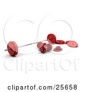 Poster, Art Print Of Set Of Red And Chrome Dumbbells And Barbell Weights Over White