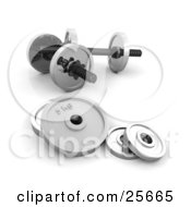 Poster, Art Print Of Set Of Chrome Dumbbells With Round Weights Resting On The Floor Of A Gym