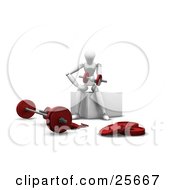 Poster, Art Print Of White Figure Character Lifting Red Dumbbells Near A Barbell In A Gym