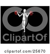 Clipart Illustration Of A White Figure Character Pushing Himself To Lift A Heavy Barbell Past His Shoulders