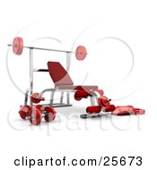 Poster, Art Print Of Red And Silver Bench Press System With Weights And A Barbell In A Gym