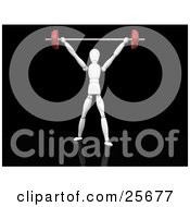 Clipart Illustration Of A White Figure Character Working Out In A Gym Holding A Barbell Above His Head by KJ Pargeter