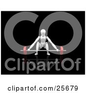 Poster, Art Print Of White Figure Character Crouching To Lift A Heavy Red Barbell In A Gym