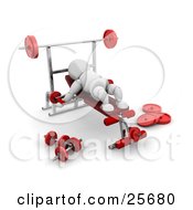 Poster, Art Print Of White Character Doing Arm Exercises On A Bench In A Fitness Gym