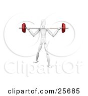 Poster, Art Print Of White Figure Character Trying To Lift A Heavy Barbell Past His Shoulders