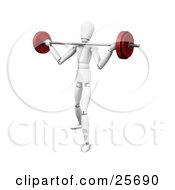 Clipart Illustration Of A White Figure Character Struggling To Lift A Heavy Barbell Past His Shoulders