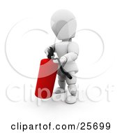 White Character Operating A Red Fire Extinguisher