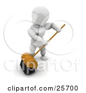 Clipart Illustration Of A White Character Sweeping A Floor With A Big Push Broom With Black Bristles