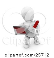 Poster, Art Print Of White Character Holding Red Paint In A Tray And A Roller