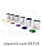 Poster, Art Print Of Diagonal Row Of Paint Cans Full Of Colorful Paints Lids Resting In Front