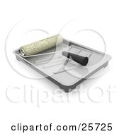 Clipart Illustration Of A Roller Brush Resting In A Plastic Paint Tray