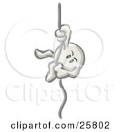 Clipart Illustration Of A White Konkee Character Climbing Up Or Down A Rope