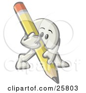 White Konkee Character Writing With A Yellow Pencil