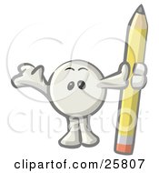 Clipart Illustration Of A White Konkee Character Standing With A Pencil by Leo Blanchette