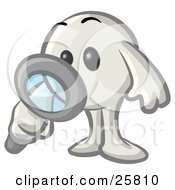 Clipart Illustration Of A White Konkee Character Inspecting With A Magnifying Glass