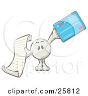 White Konkee Character Holding A Receipt And A Blue Credit Card