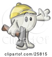 White Konkee Character Construction Worker In A Hardhat Holding A Hammer