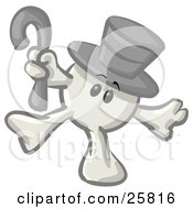 Clipart Illustration Of A White Konkee Character In A Top Hat Dancing With A Cane