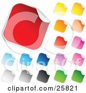 Poster, Art Print Of Collection Of Red Blue Gray Black Yellow Orange Pink Purple And Green Blank Peeling Sticker Labels