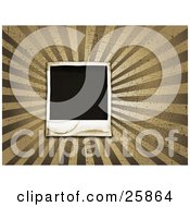 Clipart Illustration Of A Blank Polaroid Photograph Over A Bursting Tan And Brown Grunge Background With Scratches