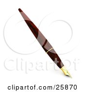 Wooden Patterned Fountain Pen Touching The Paper Over White