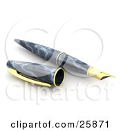 Clipart Illustration Of A Marble Patterned Fountain Pen With The Cap Off And A Golden Tip Over White by KJ Pargeter
