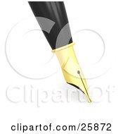 Poster, Art Print Of Black And Gold Fountain Pen With Its Tip To The Paper Over White