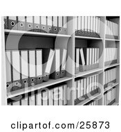Clipart Illustration Of Rows Of Binders With Blank Labels Archived On A Bookshelf by KJ Pargeter