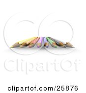 Group Of Colored Pencils With Sharpened Tip Facing Forward Over White