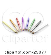 Group Of Colored Pencils Forming An Arch Over White