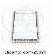 Wood Clipboard With Lined Sheets Of Paper On White